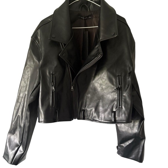 🆕 Lioness Staten Island Black Faux Leather Cropped Moto Jacket Size Large - Picture 4 of 10